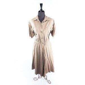 Vintage 1960's George Georgiou II Khaki Cotton Dress L Made In Cyprus